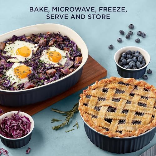Corningware طقم أواني الخبز السيراميكية من كورنينغ وير مع أغطية مقاومة للكسر والتشقق، صينية خبز من الحجر، آمنة للاستخدام في الميكروويف، غسالة الصحون، الفرن، الفريزر والثلاجة، 12 قطعة، لون أزرق فرنسي - Image 3