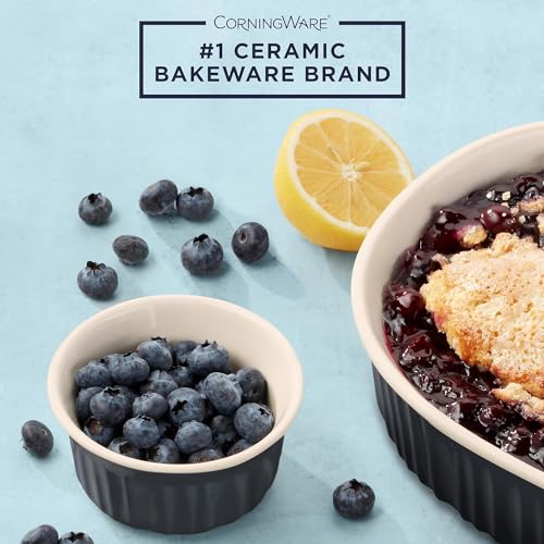 Corningware طقم أواني الخبز السيراميكية من كورنينغ وير مع أغطية مقاومة للكسر والتشقق، صينية خبز من الحجر، آمنة للاستخدام في الميكروويف، غسالة الصحون، الفرن، الفريزر والثلاجة، 12 قطعة، لون أزرق فرنسي - Image 5