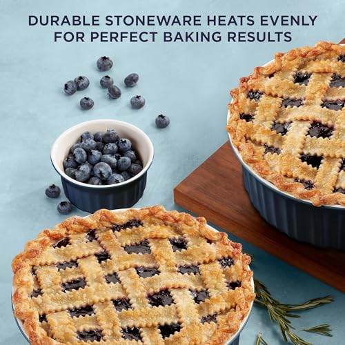 Corningware طقم أواني الخبز السيراميكية من كورنينغ وير مع أغطية مقاومة للكسر والتشقق، صينية خبز من الحجر، آمنة للاستخدام في الميكروويف، غسالة الصحون، الفرن، الفريزر والثلاجة، 12 قطعة، لون أزرق فرنسي - Image 4