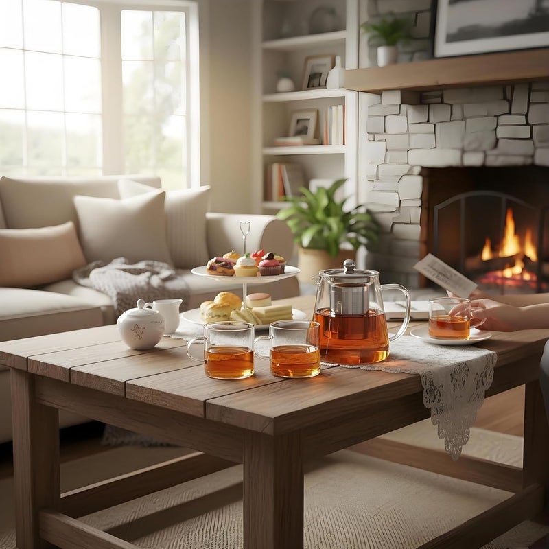 Eworld Glass Teapot Set with Infuser, Stovetop Safe Borosilicate Kettle with 4 Glass Cups - Image 3