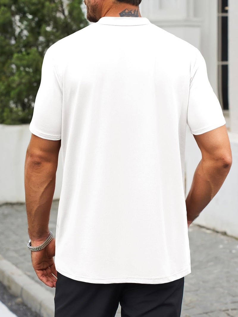 Makkrom Mens Mock Turtleneck T-Shirts Summer Short Sleeve Basic Tees Casual Solid Pullover Tops White - Image 4