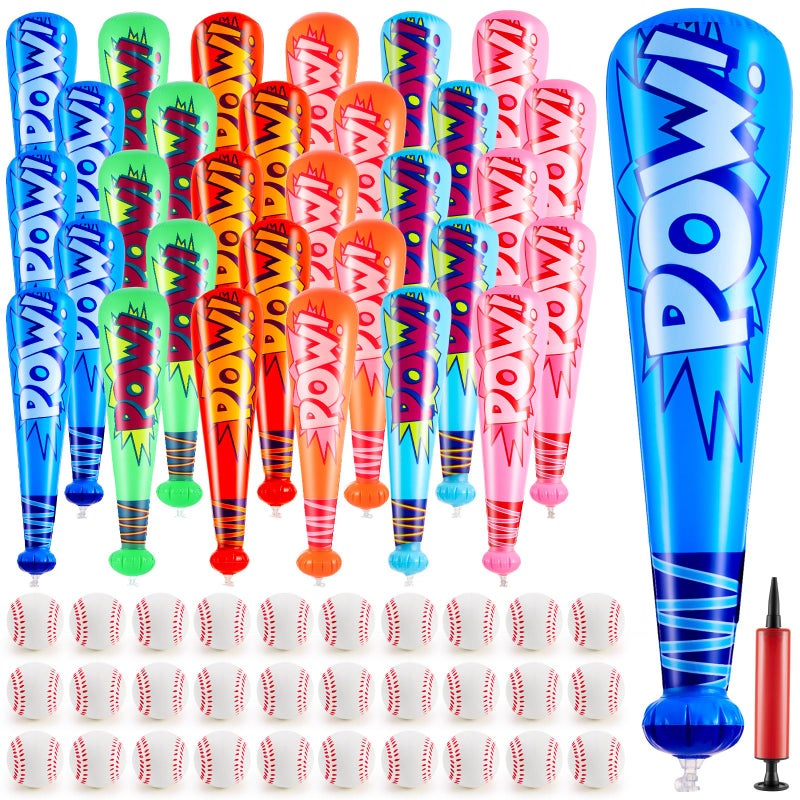 Seematn 30 Sets Inflatable Baseball Bats and Baseballs Set Includes 17 Inch Pow Inflatable Baseball Bats and 25 Inch Mini Foam Baseballs for Sports Party Favor Carnival Birthday Bright Colors - Image 3