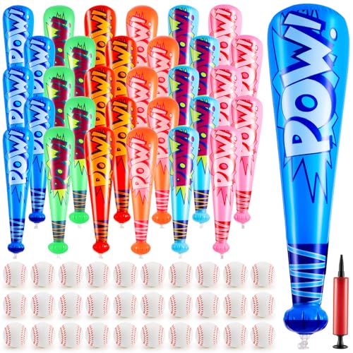 Seematn 30 Sets Inflatable Baseball Bats and Baseballs Set Includes 17 Inch Pow Inflatable Baseball Bats and 25 Inch Mini Foam Baseballs for Sports Party Favor Carnival Birthday Bright Colors - Image 1