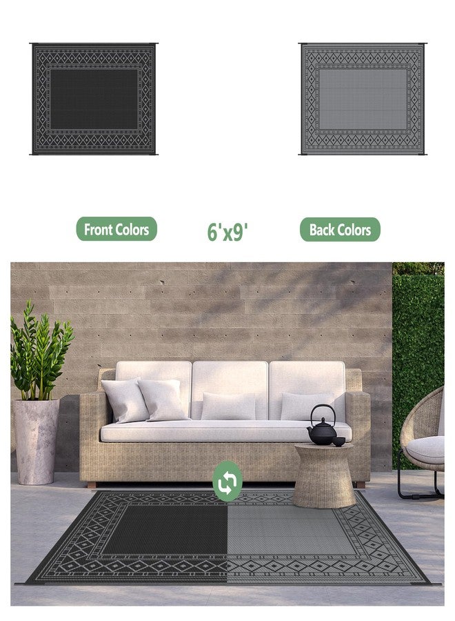 GENIMO Outdoor Rug Waterproof 6'x9' for Patio, Foldable Reversible Plastic Straw Carpet for Travel Trailers, Outside Area Mat for Rv, Deck, Picnic, Porch, Camper, Balcony, Beach, Black & Grey - Image 4