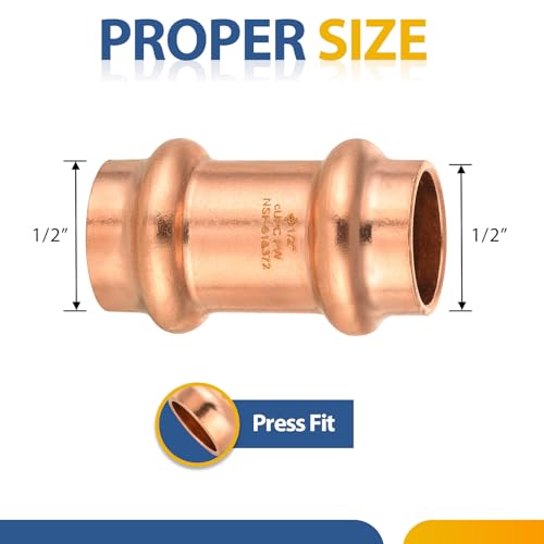 GUOFIS 10Pack GUOFIS Copper Press Fittings12 Inch x 12 Inch Coupling with Stop LBP Design Copper Press Fit CouplerPRESS001 - Image 3