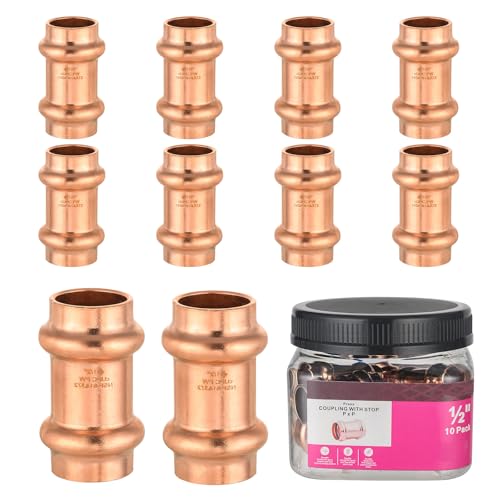 GUOFIS 10Pack GUOFIS Copper Press Fittings12 Inch x 12 Inch Coupling with Stop LBP Design Copper Press Fit CouplerPRESS001 - Image 1