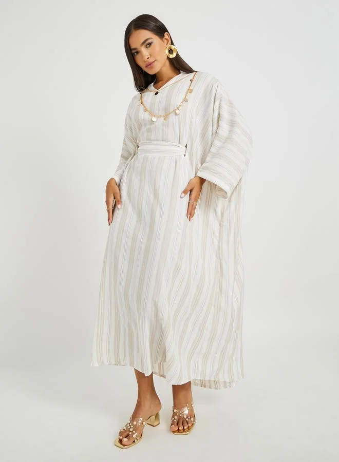 Take Two Take Two Striped Long Sleeve Belted Kaftan Dress