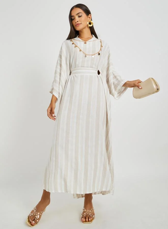 Take Two Take Two Striped Long Sleeve Belted Kaftan Dress