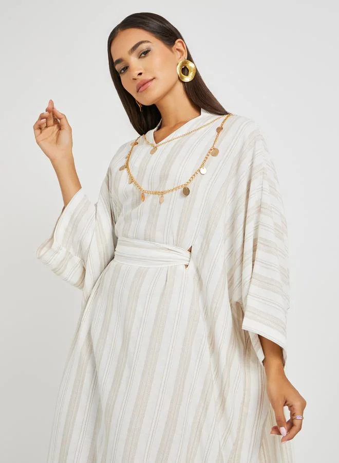 Take Two Take Two Striped Long Sleeve Belted Kaftan Dress