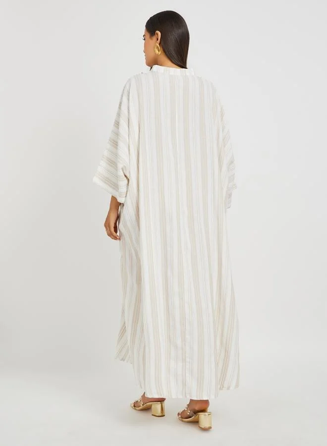 Take Two Take Two Striped Long Sleeve Belted Kaftan Dress