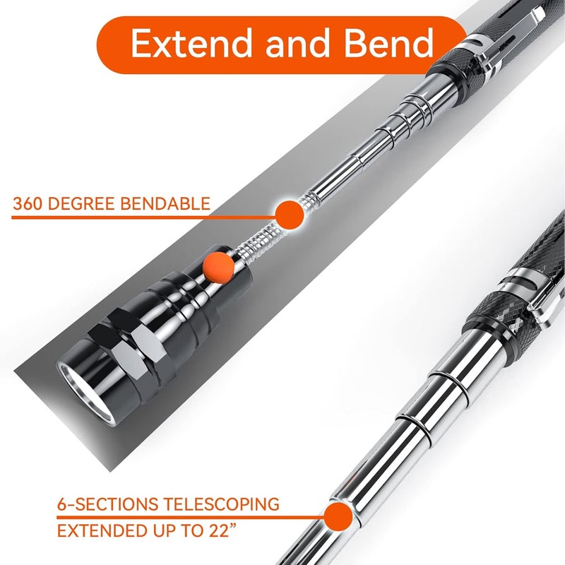 MANWALD LED Magnetic Pickup Tools, Christmas Stocking Stuffers for Men Adults, Telescoping Magnetic Flashlights with Extendable Magnet Stick, Birthday Gifts for Men, Him, Dad, Boyfriends, Black - Image 4