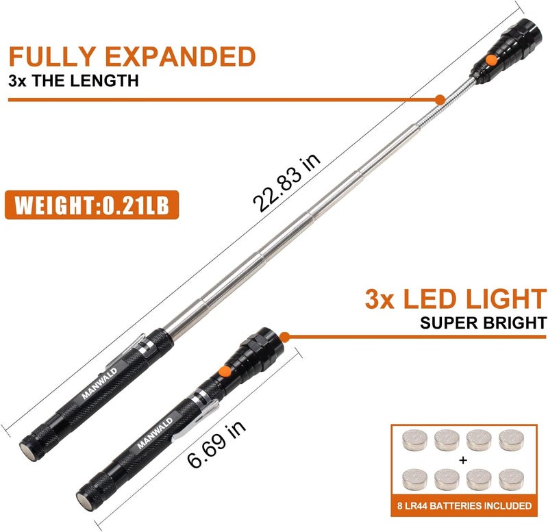MANWALD LED Magnetic Pickup Tools, Christmas Stocking Stuffers for Men Adults, Telescoping Magnetic Flashlights with Extendable Magnet Stick, Birthday Gifts for Men, Him, Dad, Boyfriends, Black - Image 3
