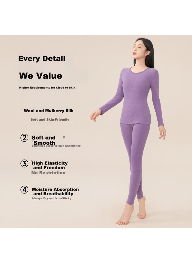 Fentengcare Women's Wool And Silk Thermal Underwear Set, Fleece-lined Thickened Winter Warm Clothing, Autumn Long Johns Yr - Image 4