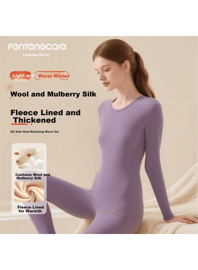 Fentengcare Women's Wool And Silk Thermal Underwear Set, Fleece-lined Thickened Winter Warm Clothing, Autumn Long Johns Yr - Image 1