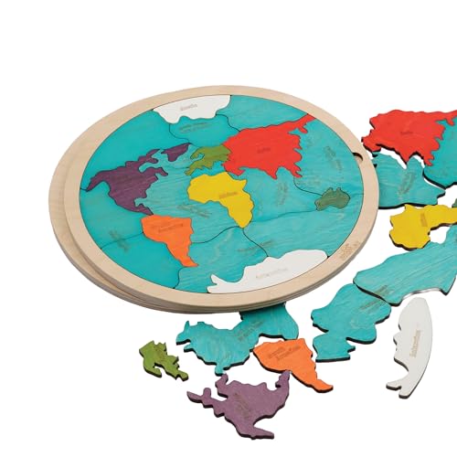 Ekoplay 7 Continents & 5 Oceans Wooden Puzzle for Kids Age 3+ | 21 Piece World Map Jigsaw Puzzle | Montessori Educational Geography Learning Toy for Boys & Girls | STEM Cognitive Puzzle - Image 3