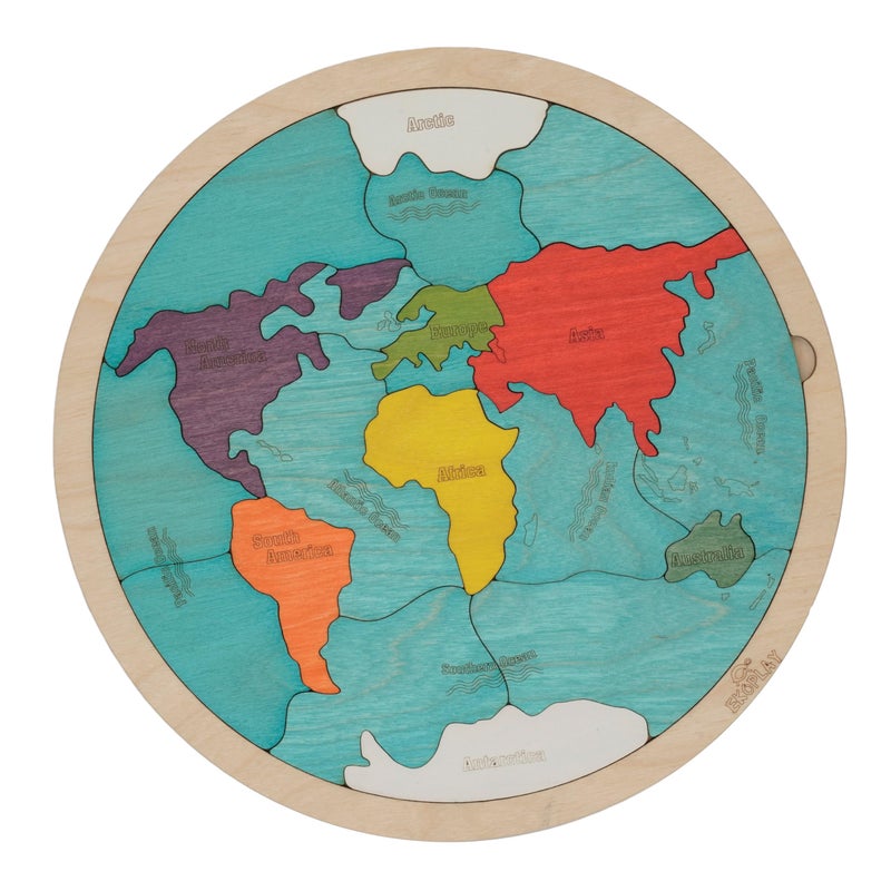 Ekoplay 7 Continents & 5 Oceans Wooden Puzzle for Kids Age 3+ | 21 Piece World Map Jigsaw Puzzle | Montessori Educational Geography Learning Toy for Boys & Girls | STEM Cognitive Puzzle - Image 5