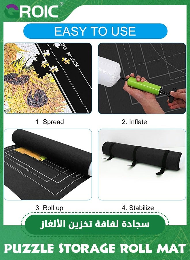 GROIC Puzzle Mat Roll Up for Jigsaw Puzzles 1500 pcs, 46” x 26” Portable Jigsaw Puzzle Mat,Black Large Puzzel Matte Rollup with Storage Bag,Sorting Trays, Inflatable Tube  - Image 5
