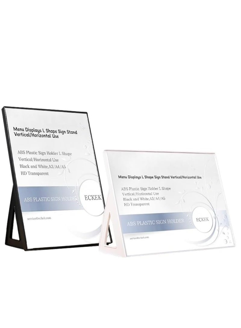 Eckek ABS Plastic Sign Holder，Menu Displays L Shape Sign Stand Vertical/Horizontal Use - Image 1