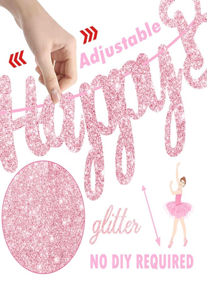 اوموني لافتات عيد ميلاد سعيد للبنات بزي الباليه، زينة عيد ميلاد راقصة باليه وردية لامعة، لافتات حفلات راقصة باليه، لافتة معلقة بطابع الباليه لتزيين حفلات رقص التوتو للبنات - Image 4