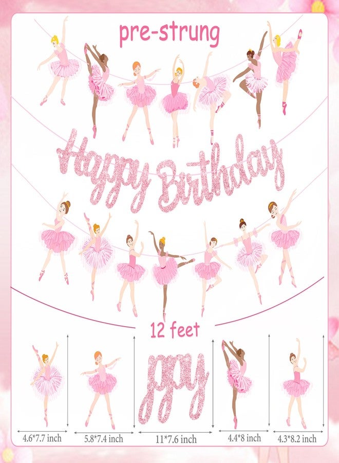 اوموني لافتات عيد ميلاد سعيد للبنات بزي الباليه، زينة عيد ميلاد راقصة باليه وردية لامعة، لافتات حفلات راقصة باليه، لافتة معلقة بطابع الباليه لتزيين حفلات رقص التوتو للبنات - Image 5