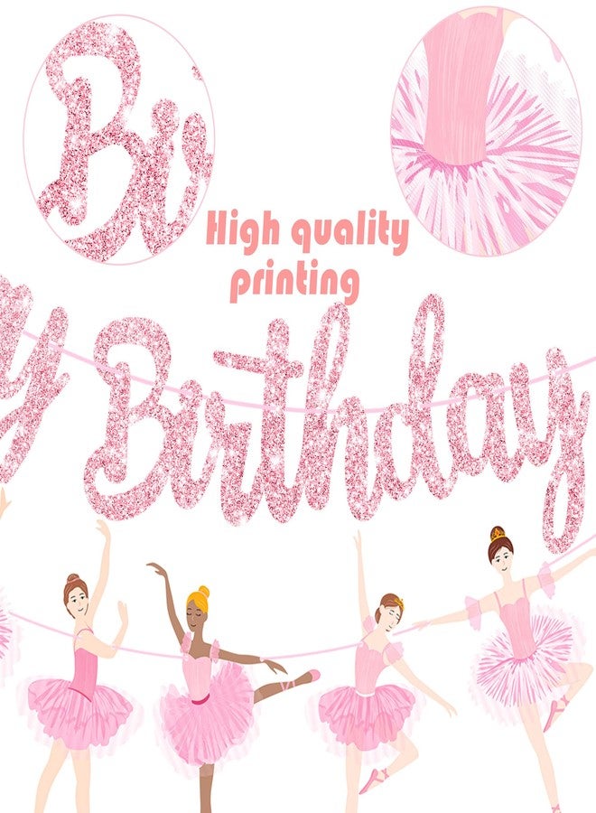 اوموني لافتات عيد ميلاد سعيد للبنات بزي الباليه، زينة عيد ميلاد راقصة باليه وردية لامعة، لافتات حفلات راقصة باليه، لافتة معلقة بطابع الباليه لتزيين حفلات رقص التوتو للبنات - Image 3