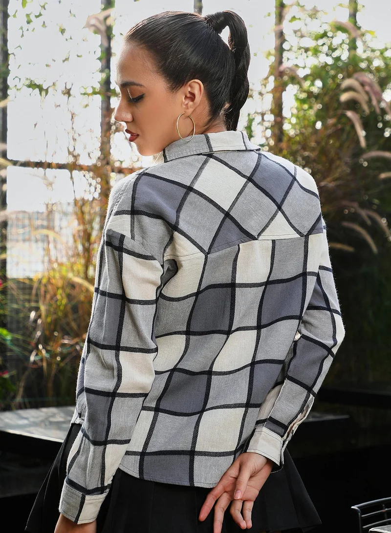 PINACOLADA  Women's Smoke Grey Outlined-Buffalo Oversized Shirt for Women | Best Price UAE