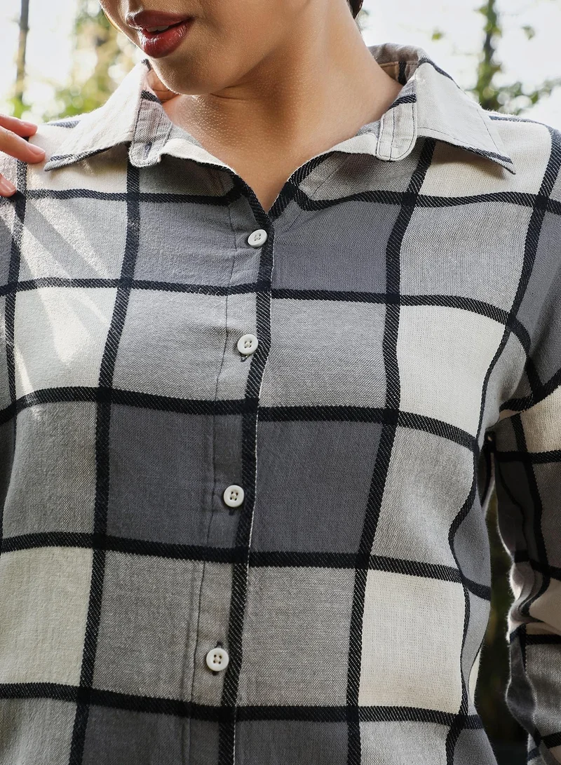 PINACOLADA  Women's Smoke Grey Outlined-Buffalo Oversized Shirt for Women | Best Price UAE