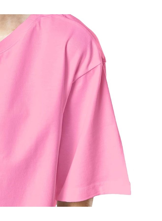 OPLU Store Women's Regular Fit Oversized Round Neck, Baby Pink Pootlu T-Shirts. 100% Cotton, Loose Tshirt, Drop Shoulder, Casual, Stylish, Plain T-Shirts,M - Image 3