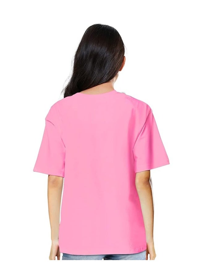 OPLU Store Women's Regular Fit Oversized Round Neck, Baby Pink Pootlu T-Shirts. 100% Cotton, Loose Tshirt, Drop Shoulder, Casual, Stylish, Plain T-Shirts,M - Image 2