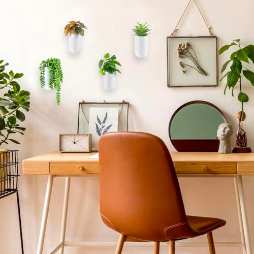 MyGift Set of 4 Mini Matte White Ceramic Indoor Wall Planter, 6 Inch Cylindrical Wall Mounted Hanging Planter Pot for Succulents, Herbs, String of Pearls - Image 2