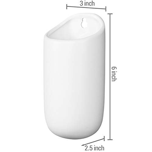 MyGift Set of 4 Mini Matte White Ceramic Indoor Wall Planter, 6 Inch Cylindrical Wall Mounted Hanging Planter Pot for Succulents, Herbs, String of Pearls - Image 5