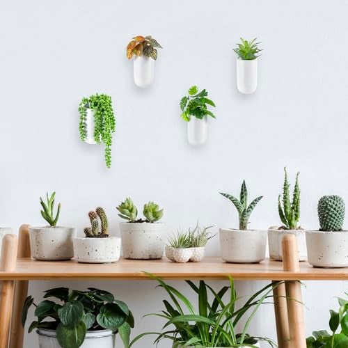 MyGift Set of 4 Mini Matte White Ceramic Indoor Wall Planter, 6 Inch Cylindrical Wall Mounted Hanging Planter Pot for Succulents, Herbs, String of Pearls - Image 4