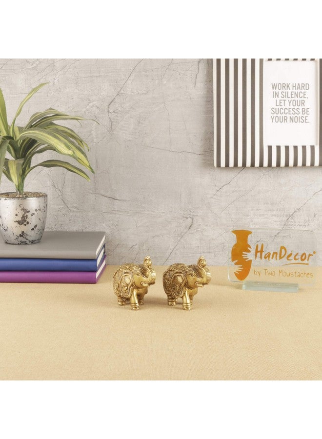 Two Moustaches Handmade Ethnic Indian Brass Elephant Pair Decor Showpiece, Standard, Golden, 2 Units - Image 5