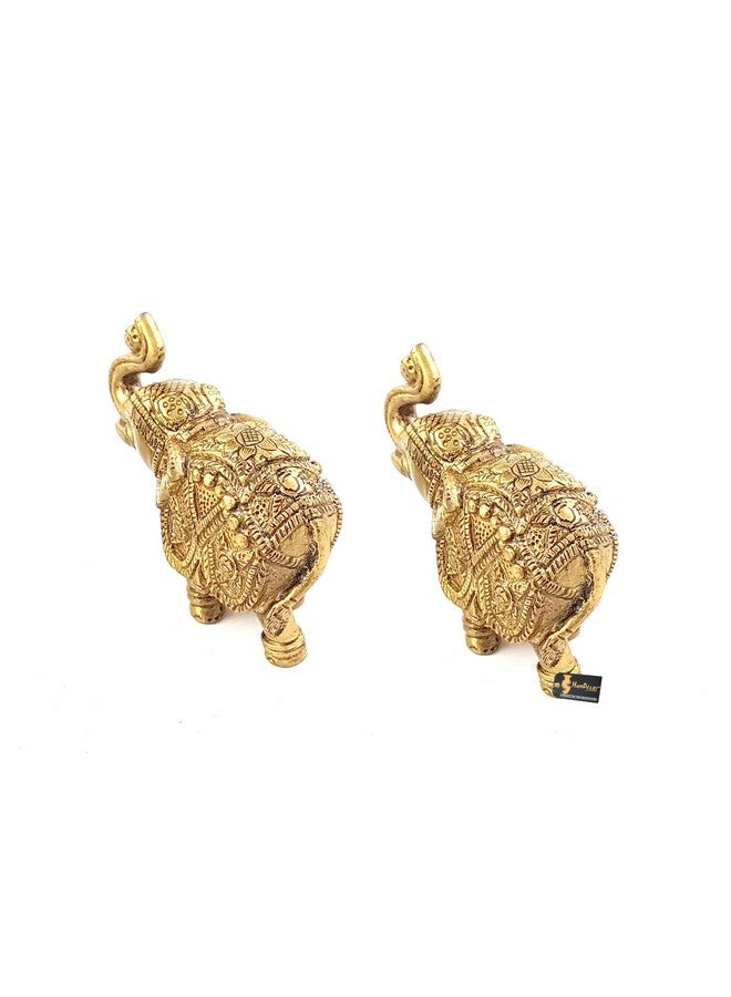 Two Moustaches Handmade Ethnic Indian Brass Elephant Pair Decor Showpiece, Standard, Golden, 2 Units - Image 3