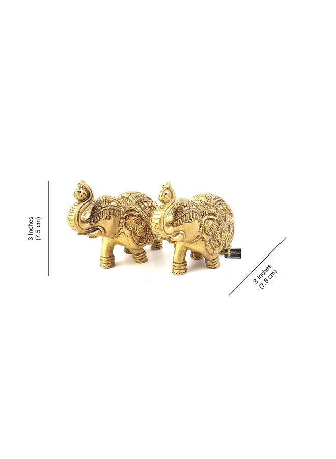 Two Moustaches Handmade Ethnic Indian Brass Elephant Pair Decor Showpiece, Standard, Golden, 2 Units - Image 4