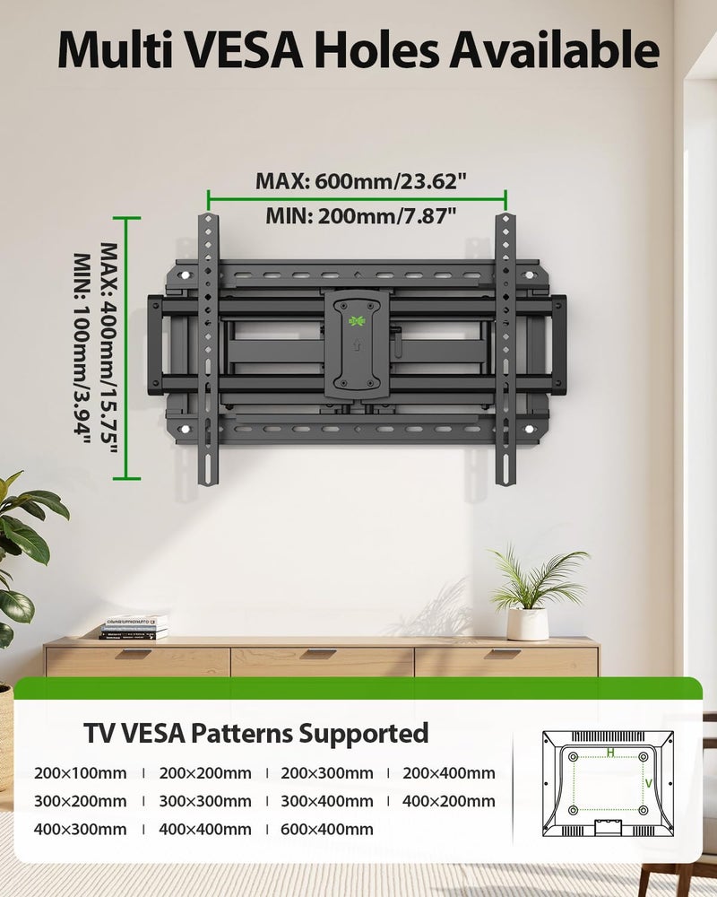 USX MOUNT Full Motion TV Wall Mount for Large TVs 42-97 Inch up to 150 lbs, Wall Mount TV Bracket with Swivel and Tilt, Fits 16",18", 24" Wood Studs, Max VESA 600x400mm Fit 65+ 75+ 85 86 90 TVs XML025 - Image 3