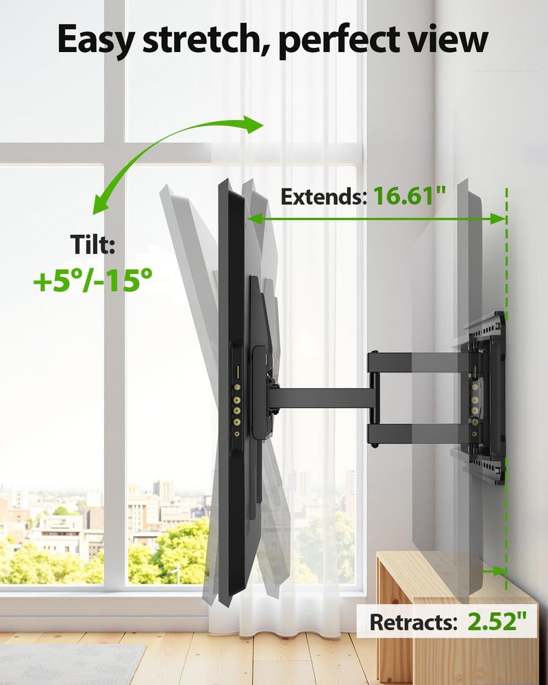 USX MOUNT Full Motion TV Wall Mount for Large TVs 42-97 Inch up to 150 lbs, Wall Mount TV Bracket with Swivel and Tilt, Fits 16",18", 24" Wood Studs, Max VESA 600x400mm Fit 65+ 75+ 85 86 90 TVs XML025 - Image 5