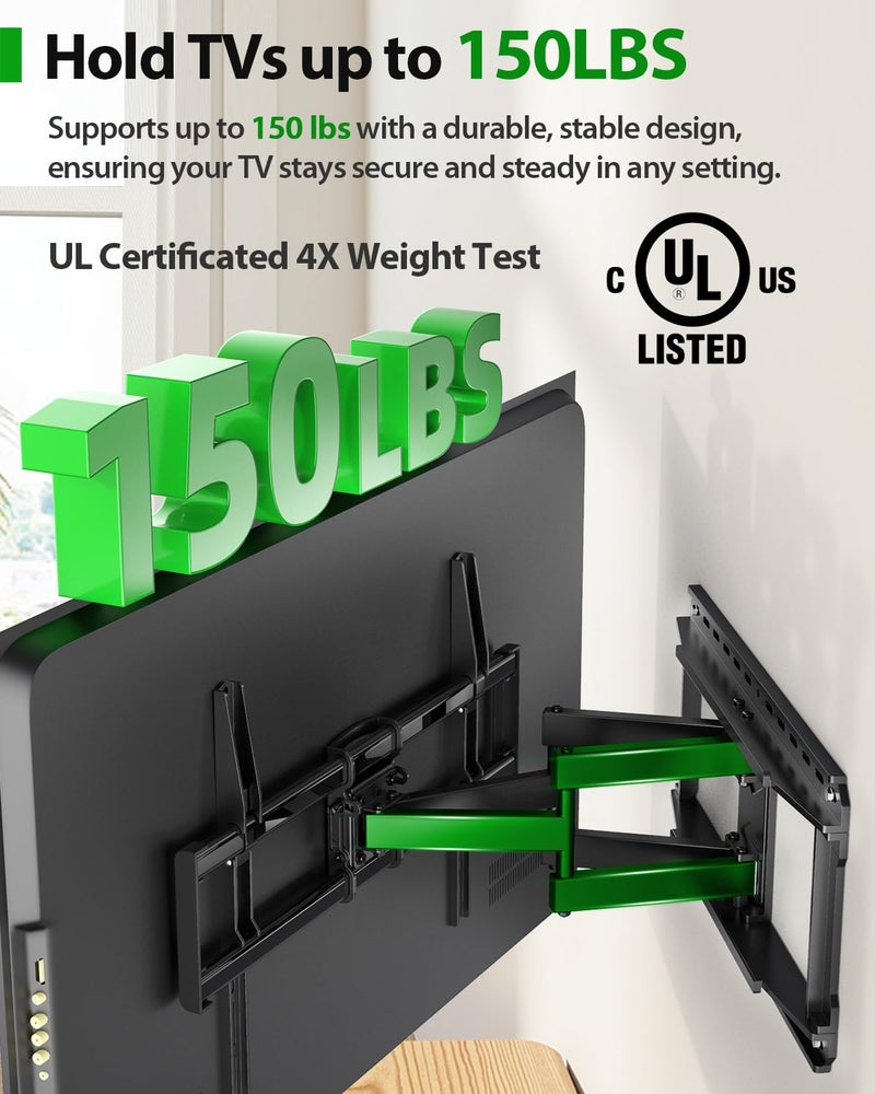 USX MOUNT Full Motion TV Wall Mount for Large TVs 42-97 Inch up to 150 lbs, Wall Mount TV Bracket with Swivel and Tilt, Fits 16",18", 24" Wood Studs, Max VESA 600x400mm Fit 65+ 75+ 85 86 90 TVs XML025 - Image 2