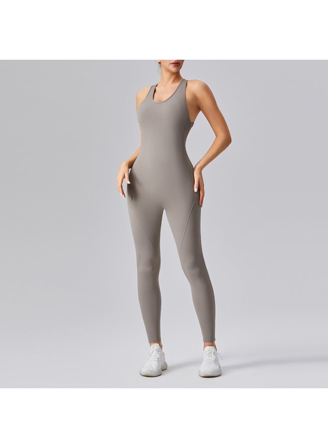 Sleeveless Beautiful Back Yoga Jumpsuit Women's Nude Sports Fitness Clothing Training Dance All-in-one Hip Lifting Running Pants