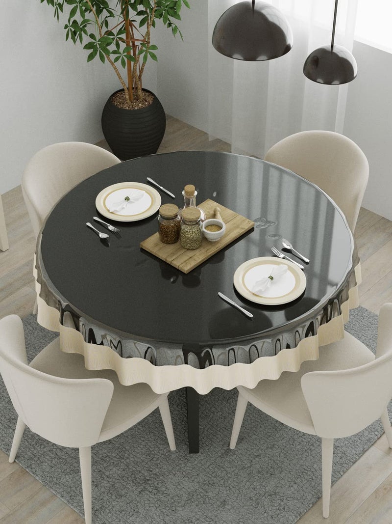 Clasiko 4 Seater Dining Table Cover; 60x60 Inches; Material - PVC; Shape - Round; Pack of 1; Anti Slip; Cream Lace - Image 5