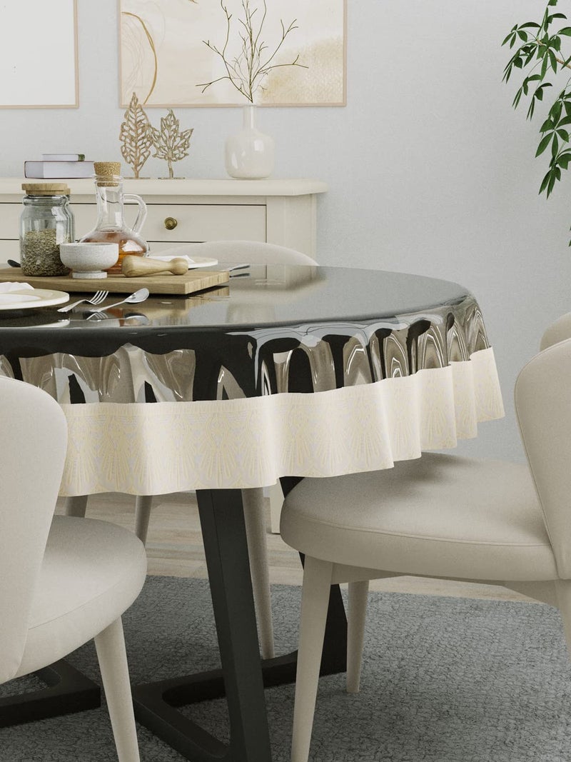 Clasiko 4 Seater Dining Table Cover; 60x60 Inches; Material - PVC; Shape - Round; Pack of 1; Anti Slip; Cream Lace - Image 3