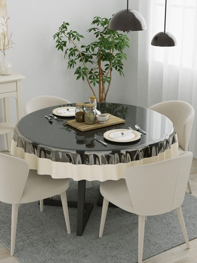 Clasiko 4 Seater Dining Table Cover; 60x60 Inches; Material - PVC; Shape - Round; Pack of 1; Anti Slip; Cream Lace - Image 2