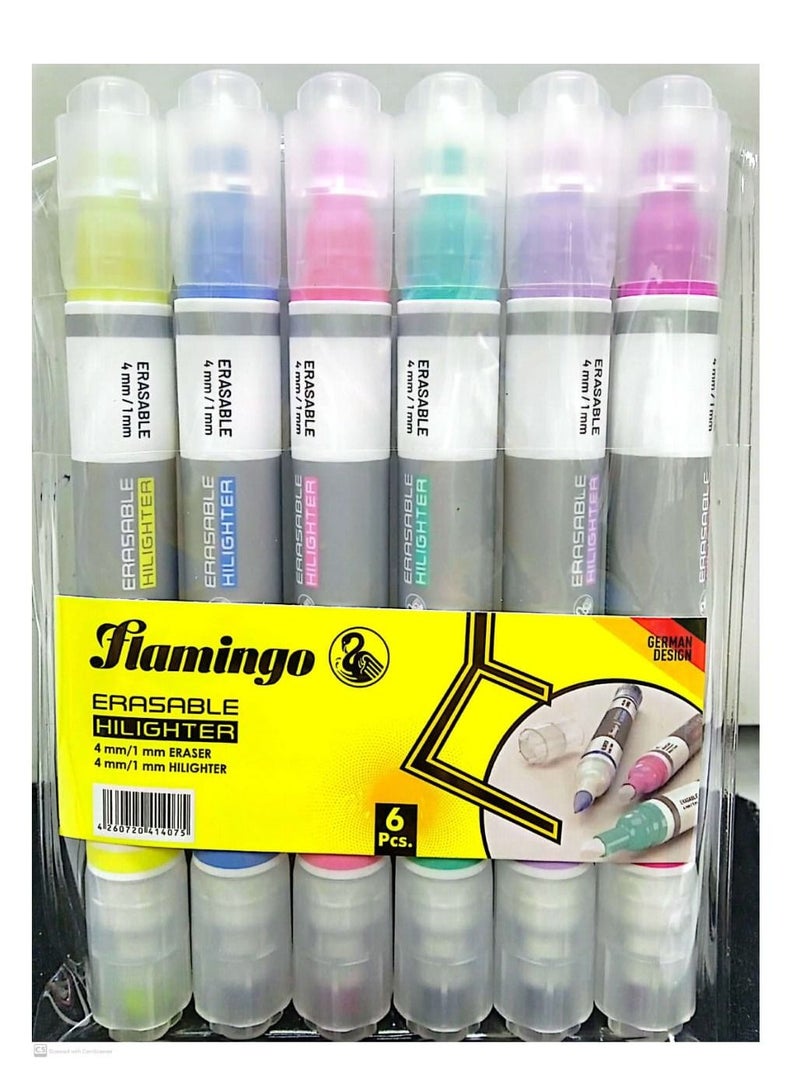 Flamingo 6Pieces Twin Sided Erasable Hilighter - Image 1