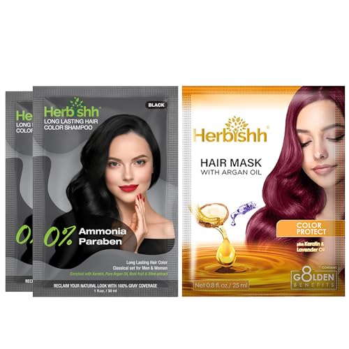 Herbishh 2 Hair Dye Instant Permanent Shampoo 3 in 1 for Gray Hair 100 Grey Coverage for Men Women 2 Hair Mask with Argan oil Longlasting Travelfriendly Ammoniafree 30 ml Black - Image 1