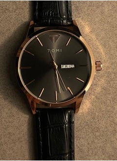 TOMI TOMI watch with a black leather strap for women that displays the date and day on a daily basis  - Image 1