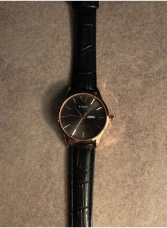TOMI TOMI watch with a black leather strap for women that displays the date and day on a daily basis  - Image 4