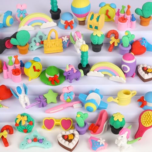 Cllayees 72 Pcs Erasers for Kids, Mini Pencil Eraser Bulk Classroom Prizes, Fun Puzzle Erasers for Girl Preschool Elementary Student, Back to School Supplies - Image 1