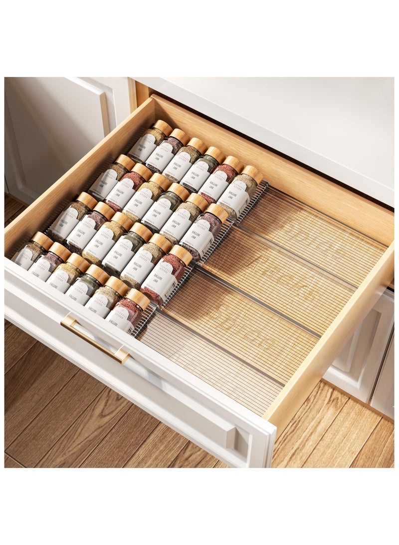 XICEN Spice Drawer Organizer, 4 pcs- 2 Tier Clear Acrylic Drawer Seasoning Organizer, Expandable From 11"to 22" Kitchen Spice Rack Organizers and Storage for Drawer (Jars not included) - Image 1