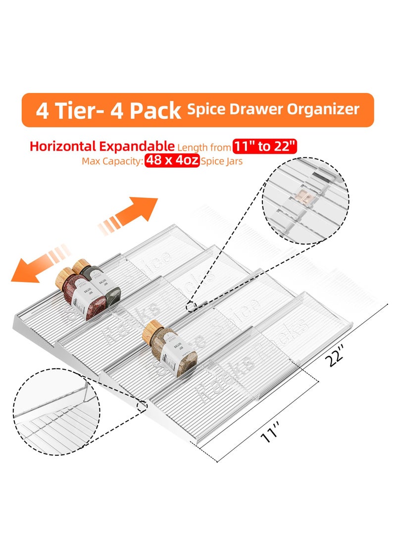 XICEN Spice Drawer Organizer, 4 pcs- 2 Tier Clear Acrylic Drawer Seasoning Organizer, Expandable From 11"to 22" Kitchen Spice Rack Organizers and Storage for Drawer (Jars not included) - Image 2