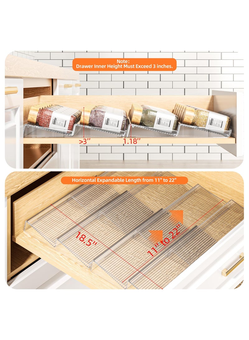 XICEN Spice Drawer Organizer, 4 pcs- 2 Tier Clear Acrylic Drawer Seasoning Organizer, Expandable From 11"to 22" Kitchen Spice Rack Organizers and Storage for Drawer (Jars not included) - Image 4